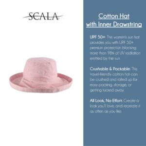 Scala Women's Cotton Hat with Inner Drawstring and Upf 50+ Rating,Coral Rose,One Size