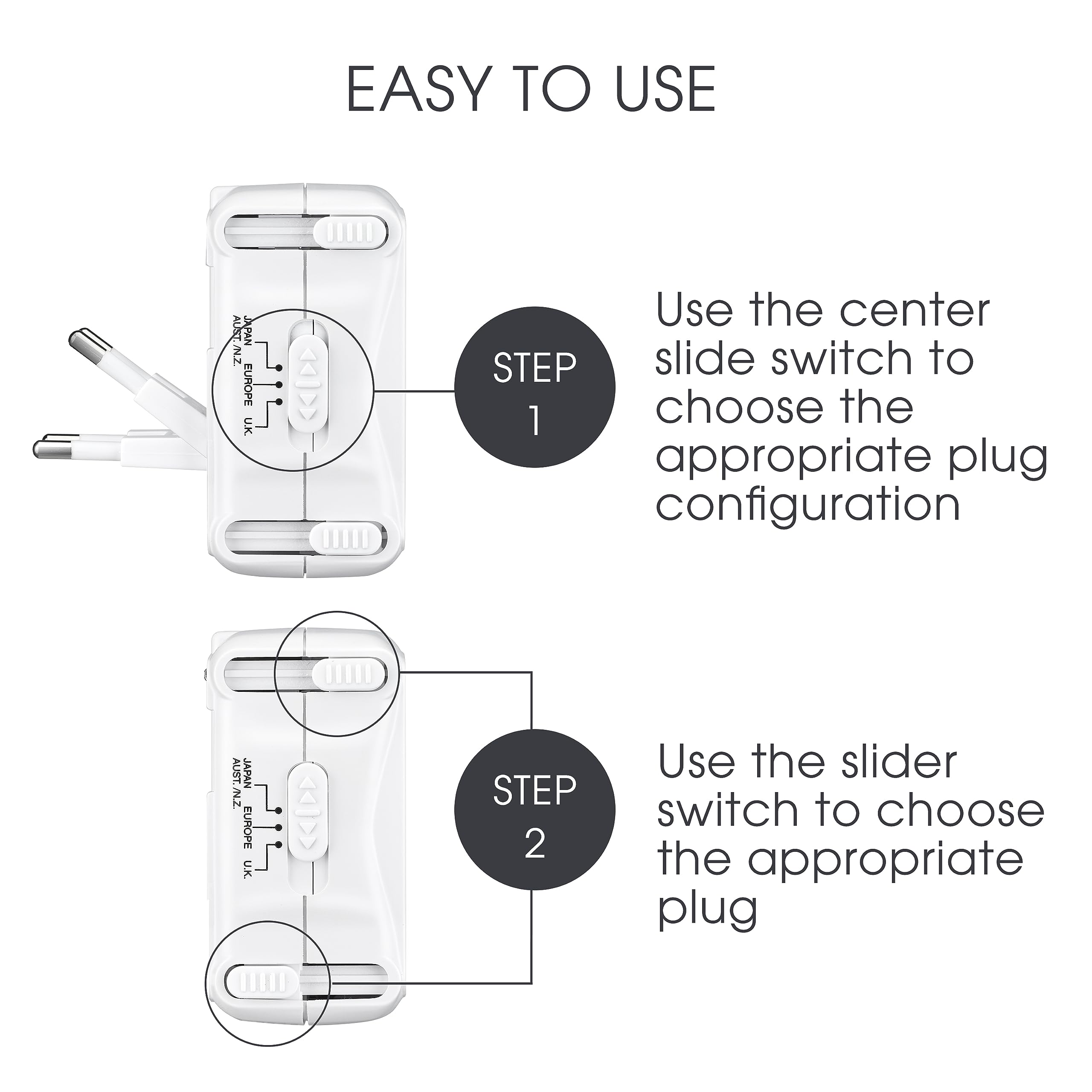 Conair Universal Travel Adapter, European Travel Plug Adapter with Surge Protection, All-in-One Worldwide Travel Adapter