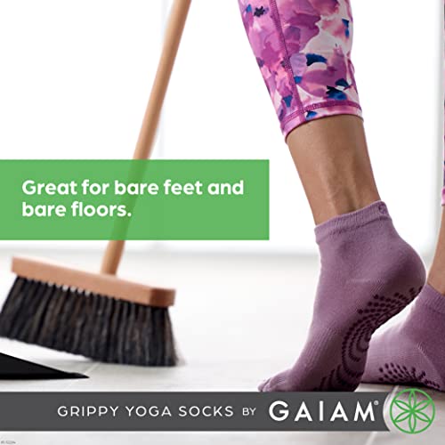 Gaiam Yoga Socks - Grippy Non Slip Sticky Toe Grip Accessories for Women & Men - Hot Yoga, Barre, Pilates, Ballet, Dance, Home - Grey, Small/Medium