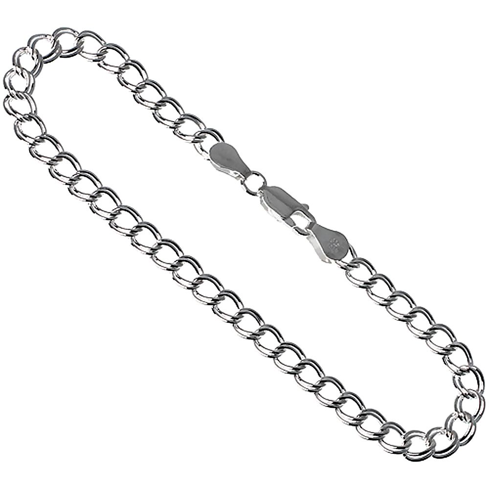 Sterling Silver Double Link Charm Bracelet 5.3 mm light weight Nickel Free Italy, 3/16 wide 7 inch