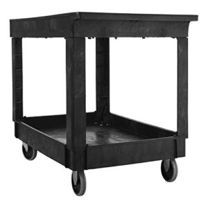 Rubbermaid Commercial Products 2-Shelf Utility/Service Cart, Medium, Lipped Shelves, Standard Handle, 500 lbs. Capacity, for Warehouse/Garage/Cleaning/Manufacturing