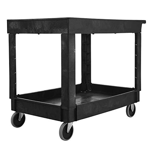 Rubbermaid Commercial Products 2-Shelf Utility/Service Cart, Medium, Lipped Shelves, Standard Handle, 500 lbs. Capacity, for Warehouse/Garage/Cleaning/Manufacturing