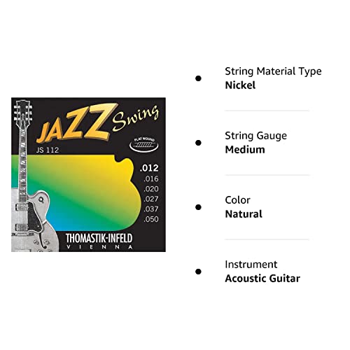 Thomastik Jazz Swing Series Guitar 6 String Pure Nickel Flat Wounds E, B, G, D, A, E Set (JS112)