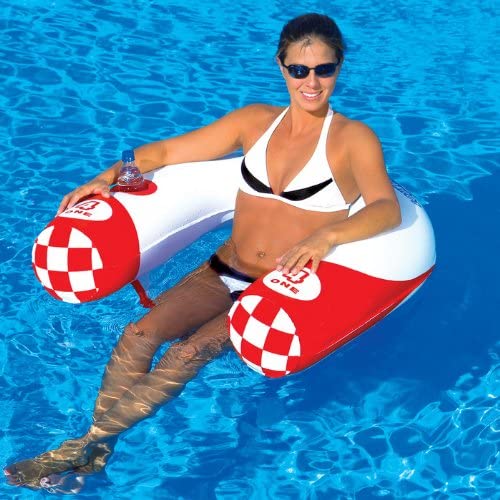 Sportsstuff Noodler 1 Inflatable Floating Lounge Chair with Cup Holder, Red & White