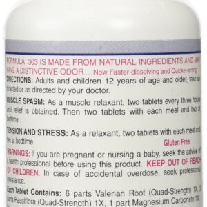 Dee Cee Labs Formula 303 Maximum Strength All-Natural Relaxant Tablets, 250 Tablets; All-Natural Relaxant containing Magnesium for Sore Muscles, Passion Flower, and Valerian Root