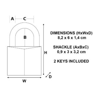 Master Lock 160EURD Key Padlock with Brass Body, Gold, 8,2 x 6 x 1,4 cm