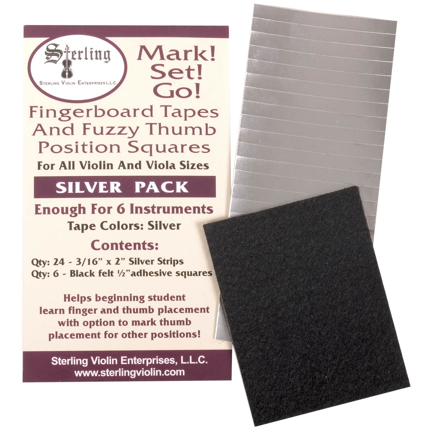 Mark! Set! Go! Instrument Fingerboard Tape: Silver Tape with Black Felt