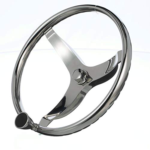 Seachoice 3 Spoke Sports Steering Wheel w/Turning Knob, Fits 3/4-In. Tapered Shaft, 13.5-in. Diameter