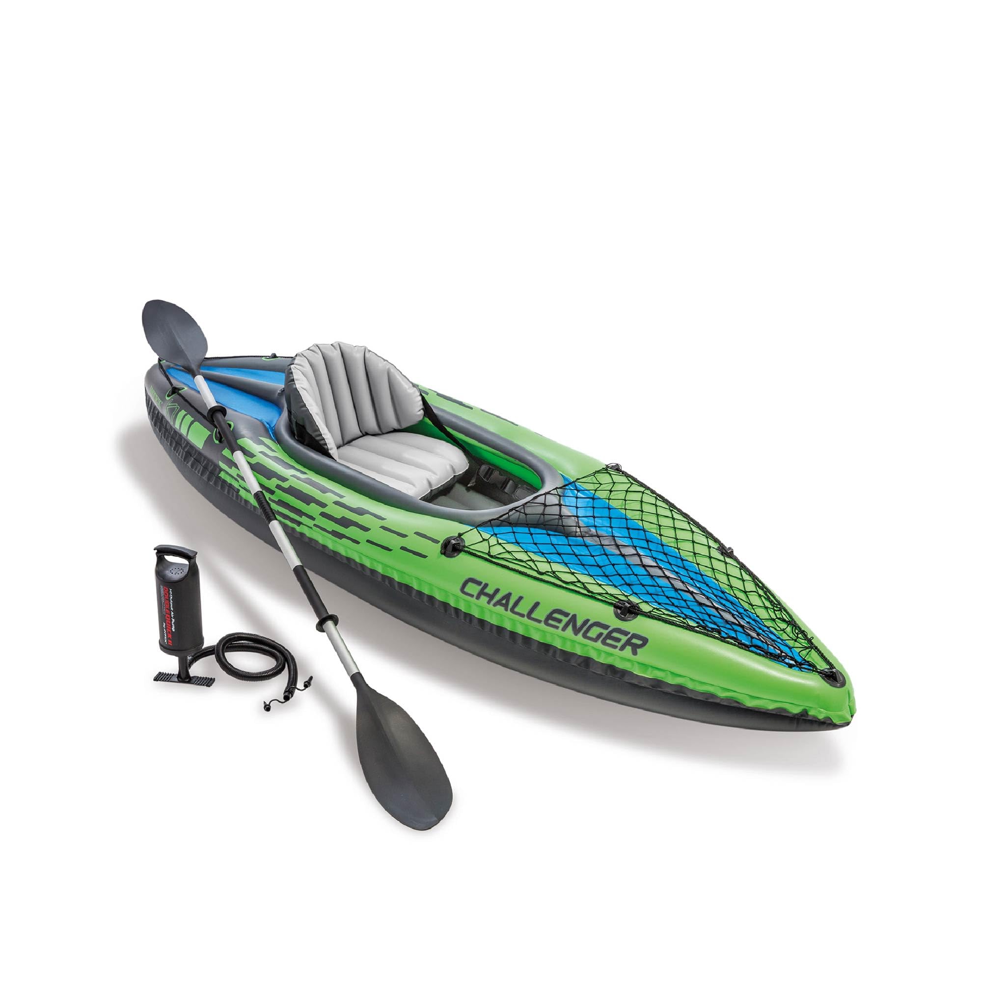 INTEX 68305EP Challenger K1 Inflatable Kayak Set: Includes Deluxe 86in Kayak Paddles and High-Output Pump – Adjustable Seat with Backrest – Removable Skeg – 1-Person – 220lb Weight Capacity