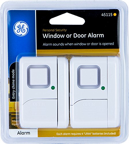 GE Personal Security Window and Door Alarm, 2 Pack, DIY Protection, Burglar Alert, Wireless Chime/Alarm, Easy Installation, Home Security, Ideal for Home, Garage, Apartment and More,White, 45115