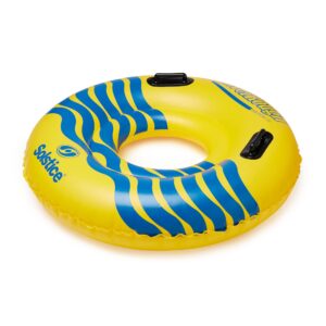 swimline 17035st solstice river rough 48" round heavy duty inflatable inner tube swimming pool 1 person lake float with handles, yellow/blue