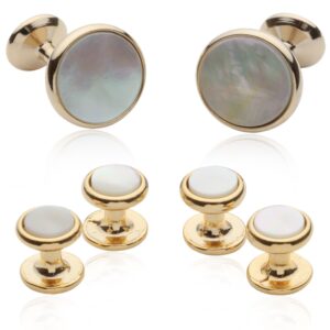 Cuff-Daddy Mother of Pearl Gold Cufflinks and Studs with Presentation Box