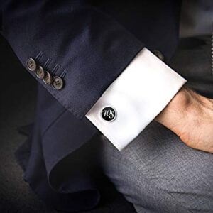 Mens Black Onyx and Silver Cufflinks Studs Tuxedo Formal Set with Presentation Box Groom Groomsmen Wedding