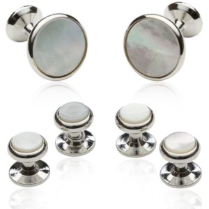 cuff-daddy mother of pearl and silver-tone cufflinks and studs tuxedo formal set with presentation box