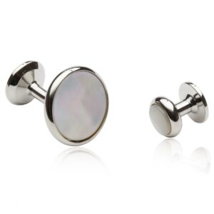 Cuff-Daddy Mother of Pearl and Silver-tone Cufflinks and Studs Tuxedo Formal Set with Presentation Box