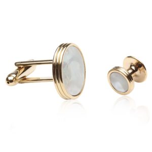 Cuff-Daddy Mother of Pearl and Gold Tuxedo Cufflinks and Studs Formal Set with Gift Box