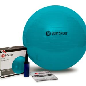 Body Sport Exercise Ball with Pump for Home Gym Balance Stability, Pilates, Core Strength, Stretching, Yoga, Fitness Facilities, Desk Chairs Teal 85cm