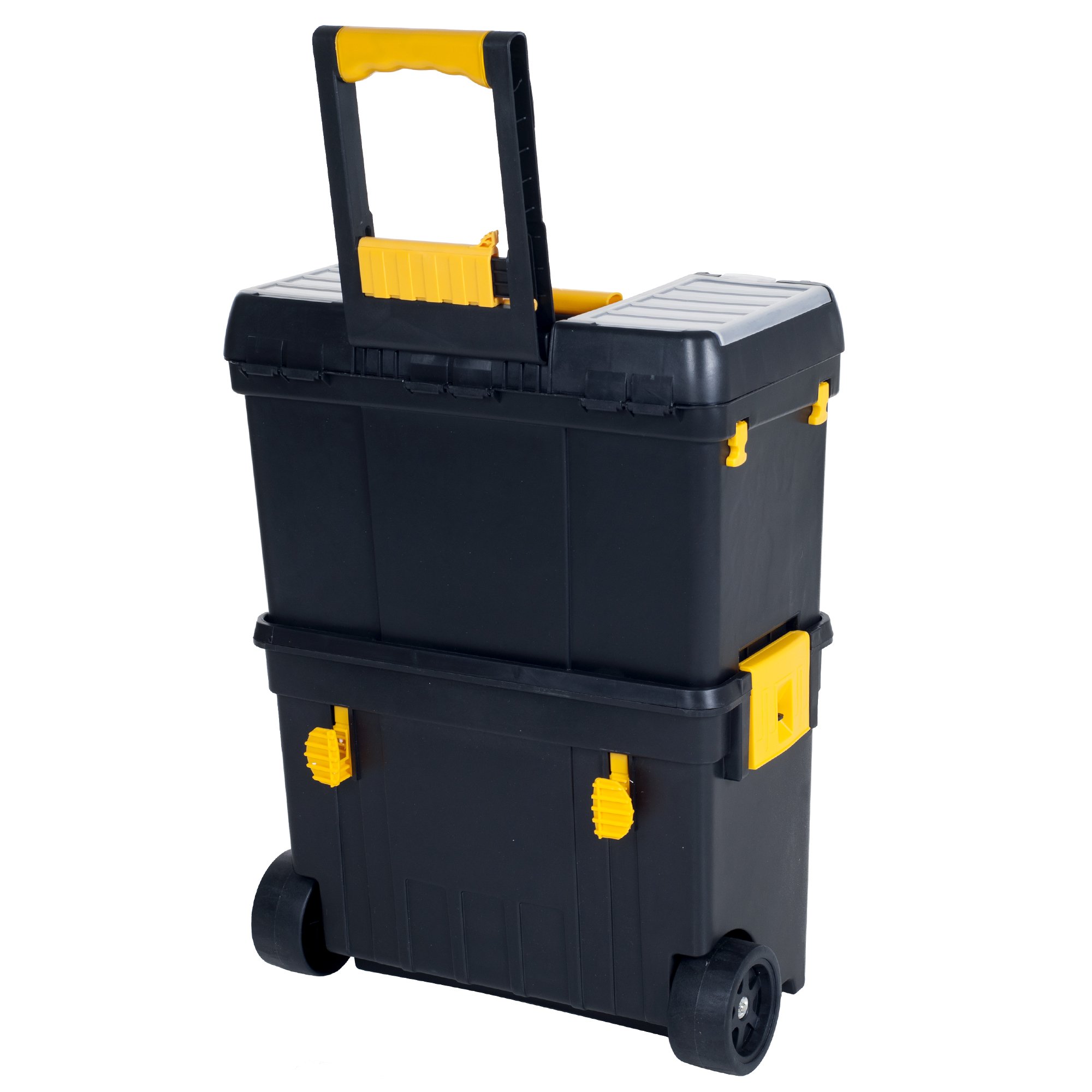 Portable Toolbox with Wheels - Stackable Tool Chest with Drawers - Mobile Utility Cart with Comfort Grip Handle and Tough Latches by Stalwart (Black)