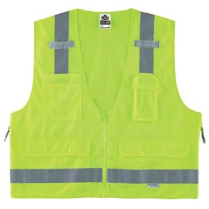 ergodyne - 21429 glowear 8250z ansi lime surveyors reflective safety vest with back pocket, 4xl/5xl