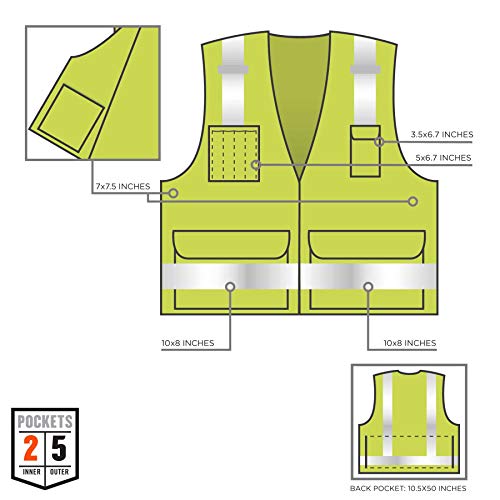 Ergodyne - 21429 GloWear 8250Z ANSI Lime Surveyors Reflective Safety Vest with Back Pocket, 4XL/5XL