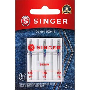 singer 2108 denim machine needles, size 100/16, 3-count