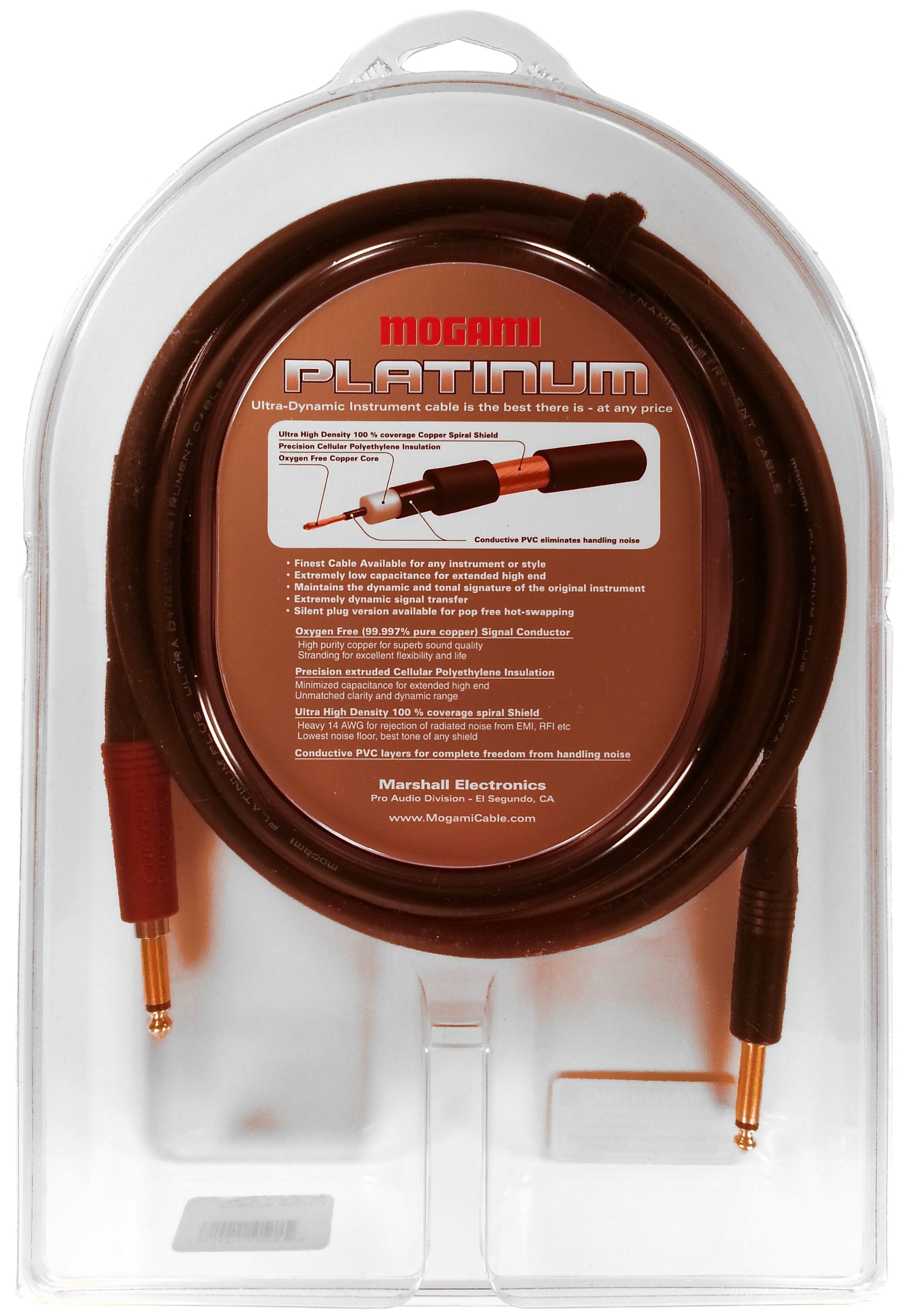 Mogami PLATINUM GUITAR-12 Instrument Cable, 1/4" TS Male Plugs, Gold Contacts, Straight Connectors with silentPLUG, 12 Foot