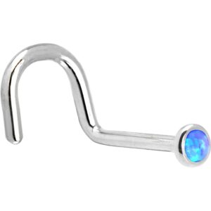 body candy solid 14k white gold 2mm blue synthetic opal right nose stud screw 20 gauge 1/4