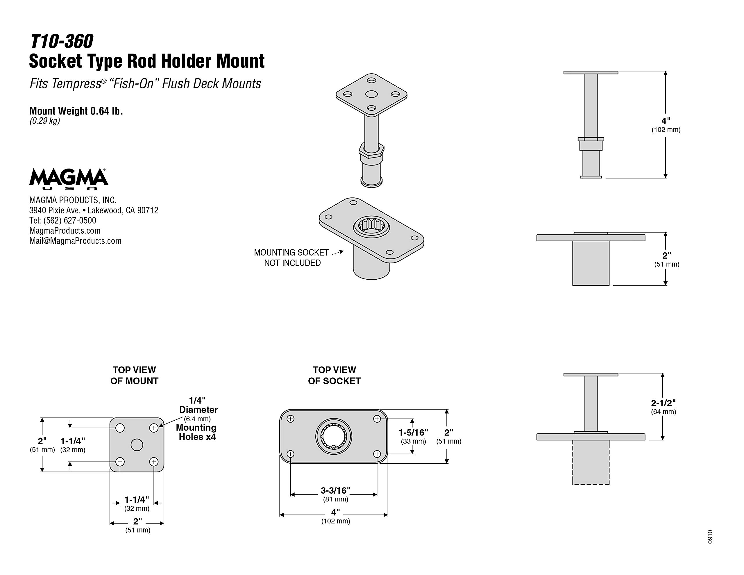 Magma Products, T10-360 Tempress Fish-On Socket Fish-Rod Holder Mount