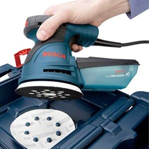 BOSCH ROS20VSK Palm Sander 2.5 Amp 5 in. Corded Variable Speed Random Orbital Sander/Polisher Kit with Dust Collector and Hard Carrying Case, Blue