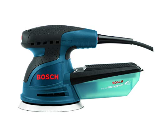 BOSCH ROS20VSK Palm Sander 2.5 Amp 5 in. Corded Variable Speed Random Orbital Sander/Polisher Kit with Dust Collector and Hard Carrying Case, Blue