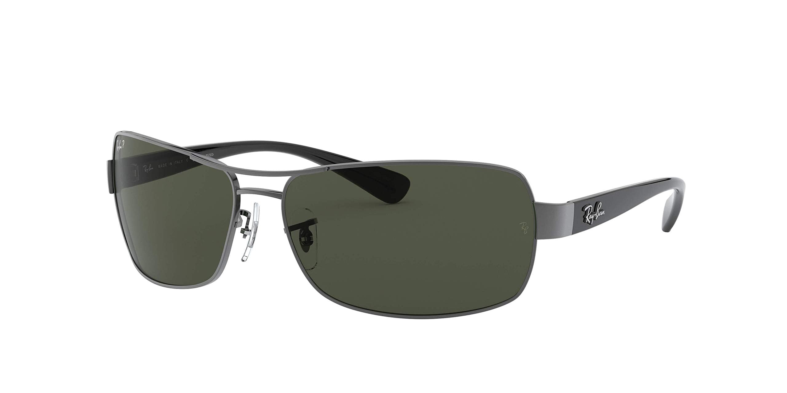 Ray-Ban RB3379 Rectangular Sunglasses, Gunmetal/Polarized Dark Green, 64 mm