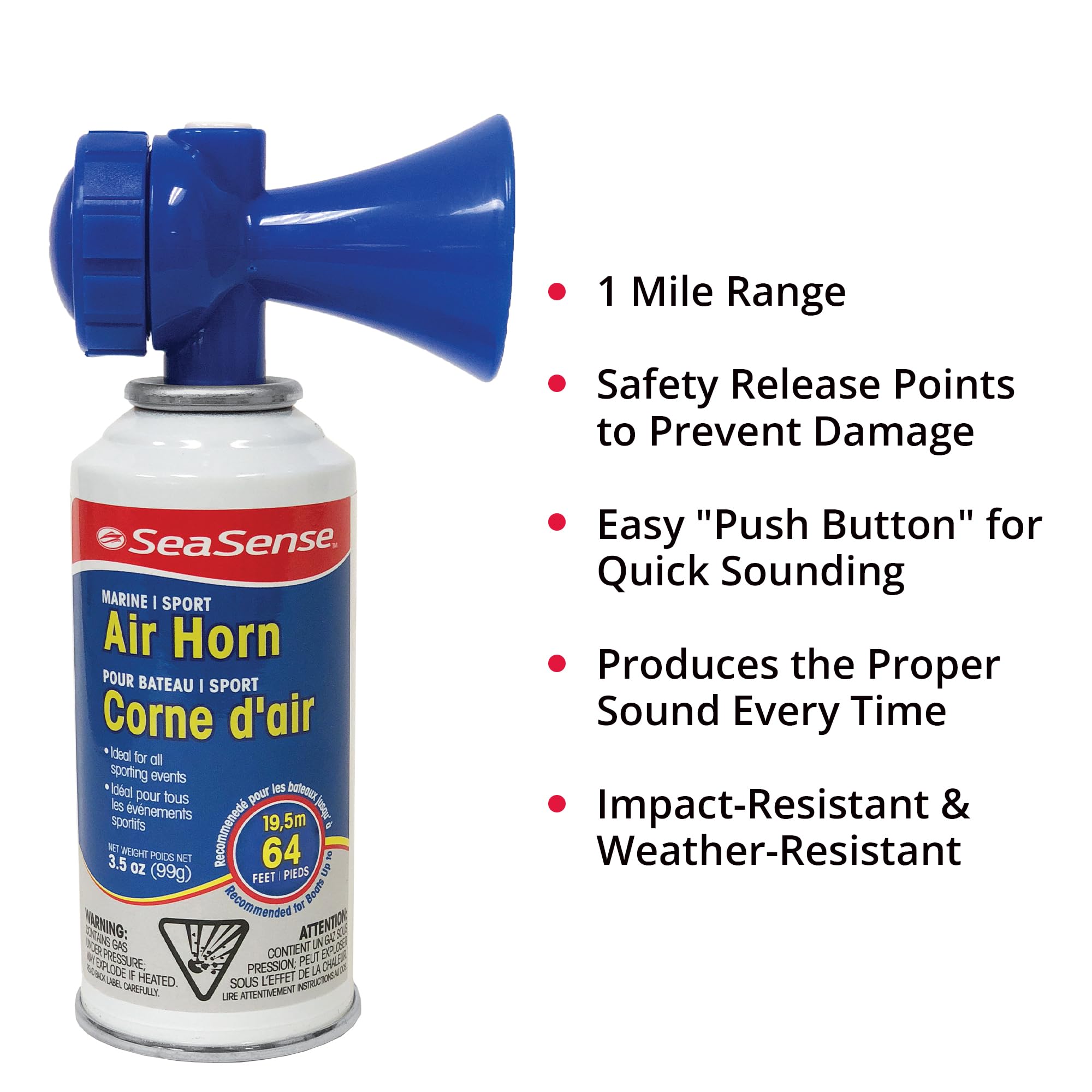 SeaSense Air Horn – Large Size (3.5 oz), 118 dB – Loud 1 Mile Range, Meets EPA & USCG Standards – Great for Boat & Marine Safety, Ideal for Sporting Events Such as Football & Soccer