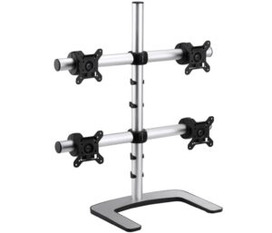 atdec quad/triple/dual/single monitor desk mount - freestanding base - loads up to 17.6lb flat or 13.5lb curved - vesa 75x75, 100x100 - quick display release, tilt, pan, landscape/portrait