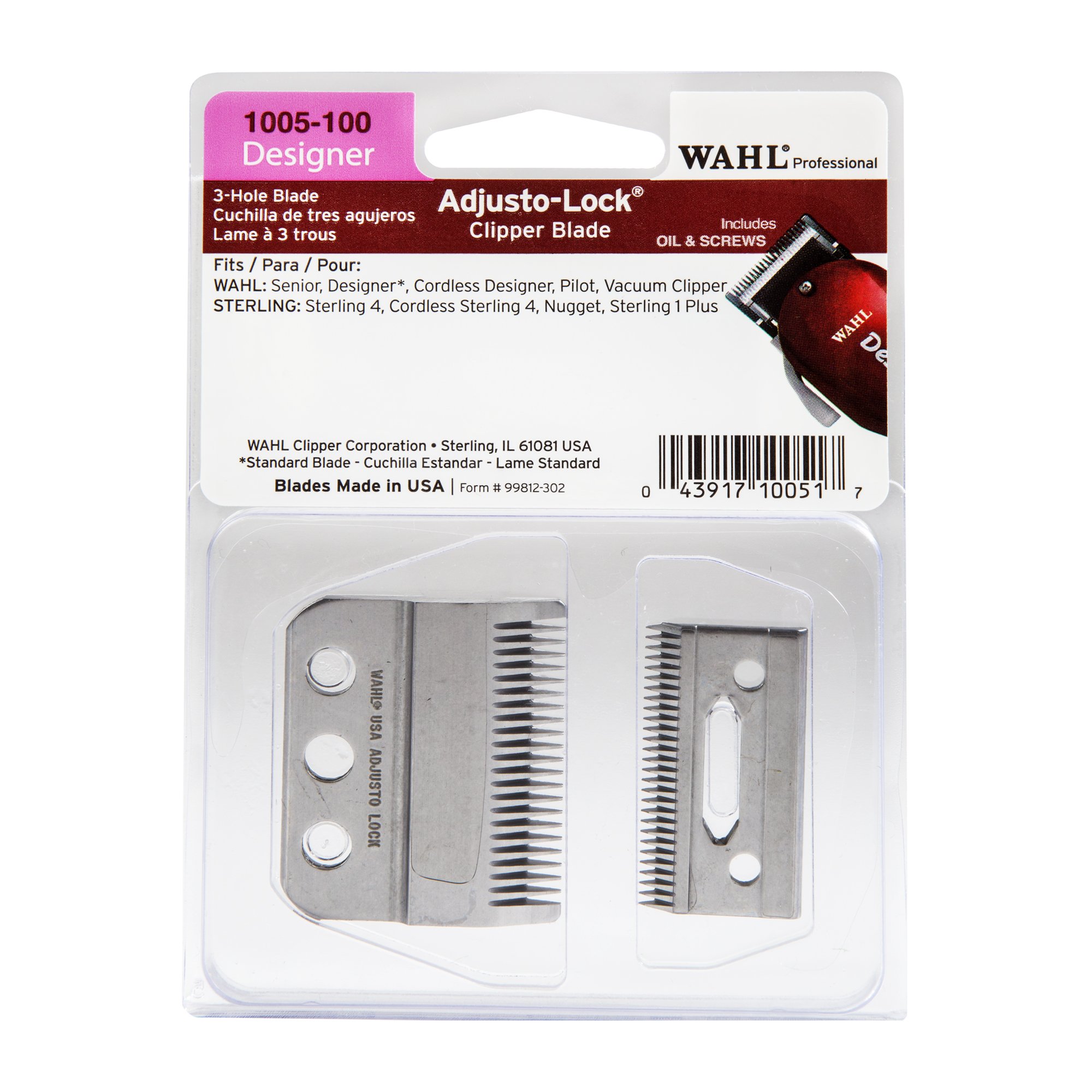 Wahl Professional 3 Hole Adjusto-Lock Designer Clipper Blade for the Designers, Cordless Designer, Senior, and Pilot Clippers for Professional Barbers and Stylists - Model 1005-100