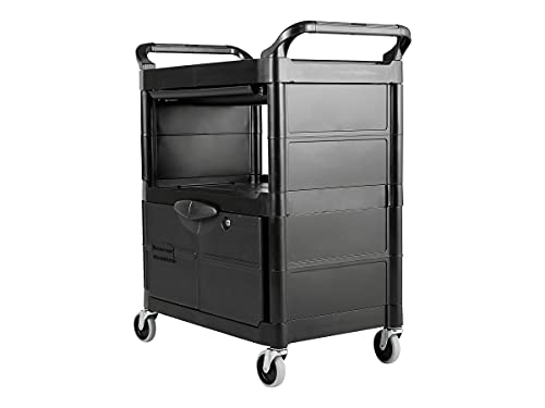 Rubbermaid Commercial Plastic Service and Utility Cart with Cabinet and Sliding Drawer, Black (FG345700BLA) 200 lbs