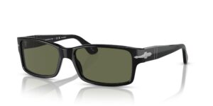 persol po2803s rectangular sunglasses, black/green polarized, 58 mm