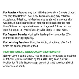 NATIVE Performance Dog Food | Lamb Meal and Rice Formula | No Filler or Bi-Products | Low to Normal Energy Level 1 | 40 Pound Bag