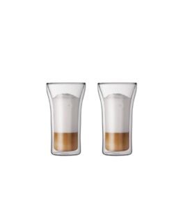 bodum assam coffee mug, double-wall insulate glass mug, clear, 8 ounces each (set of 2)