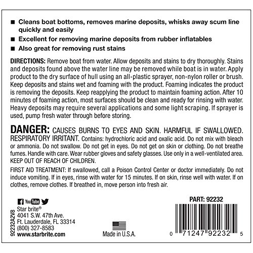 STAR BRITE Heavy Duty Boat Bottom Cleaner - Remove Tough Deposits, Scum Lines & Rust Stains Quickly & Easily from Boat Hull - Safe for Fiberglass, Wood, Iron & Painted Surface 32 OZ (092232P)