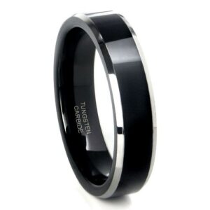 metal collections black tungsten 6mm comfort-fit beveled wedding band ring sz 9.5 sn#d060