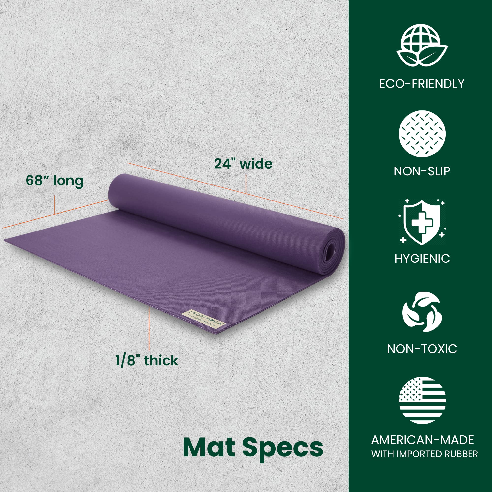 JadeYoga Travel Yoga Mat - Packable, Lightweight, and Portable Yoga Mat - Non-Slip Natural Rubber Mat for Women & Men - Great for Yoga, Home, Gym, Pilates, Fitness & Stretching (Purple, 68" x 24")