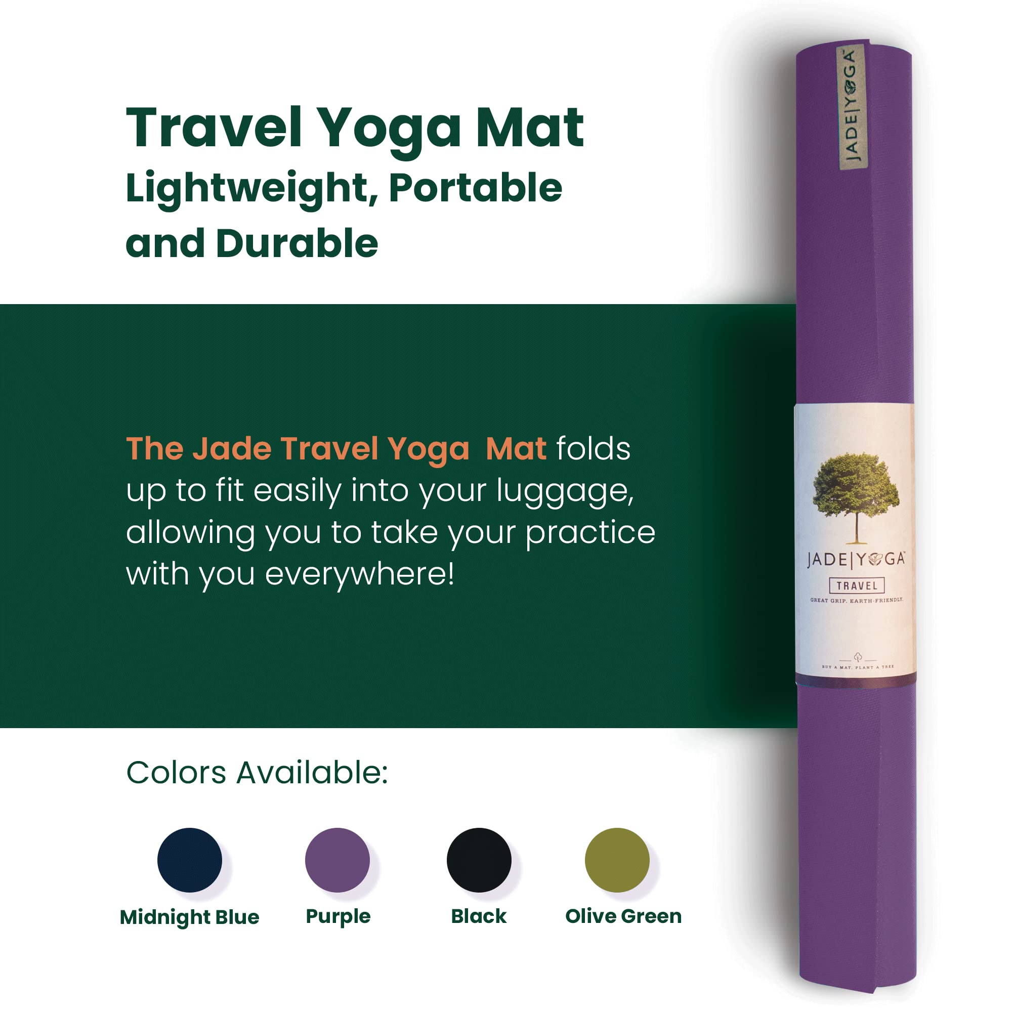 JadeYoga Travel Yoga Mat - Packable, Lightweight, and Portable Yoga Mat - Non-Slip Natural Rubber Mat for Women & Men - Great for Yoga, Home, Gym, Pilates, Fitness & Stretching (Purple, 68" x 24")