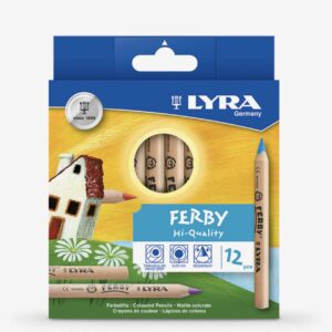 lyra ferby giant triangular colored pencils - set of 12 short colored pencils with a 6.25mm core - highly pigmented mini colored pencils for artists - durable colored pencils set for coloring and more