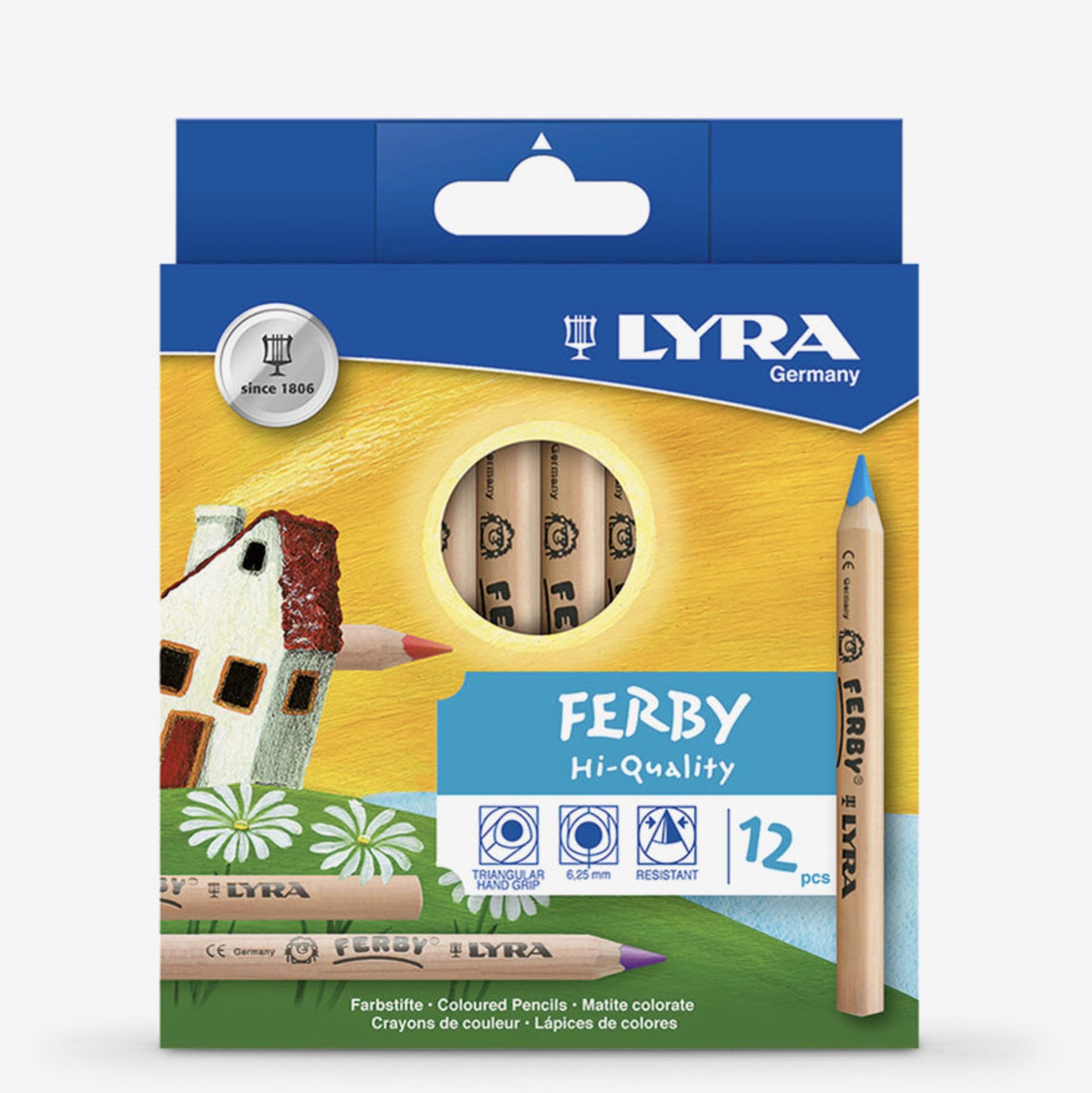 Lyra Ferby Giant Triangular Colored Pencils - Set of 12 Short Colored Pencils with A 6.25mm Core - Highly Pigmented Mini Colored Pencils for Artists - Durable Colored Pencils Set for Coloring and More