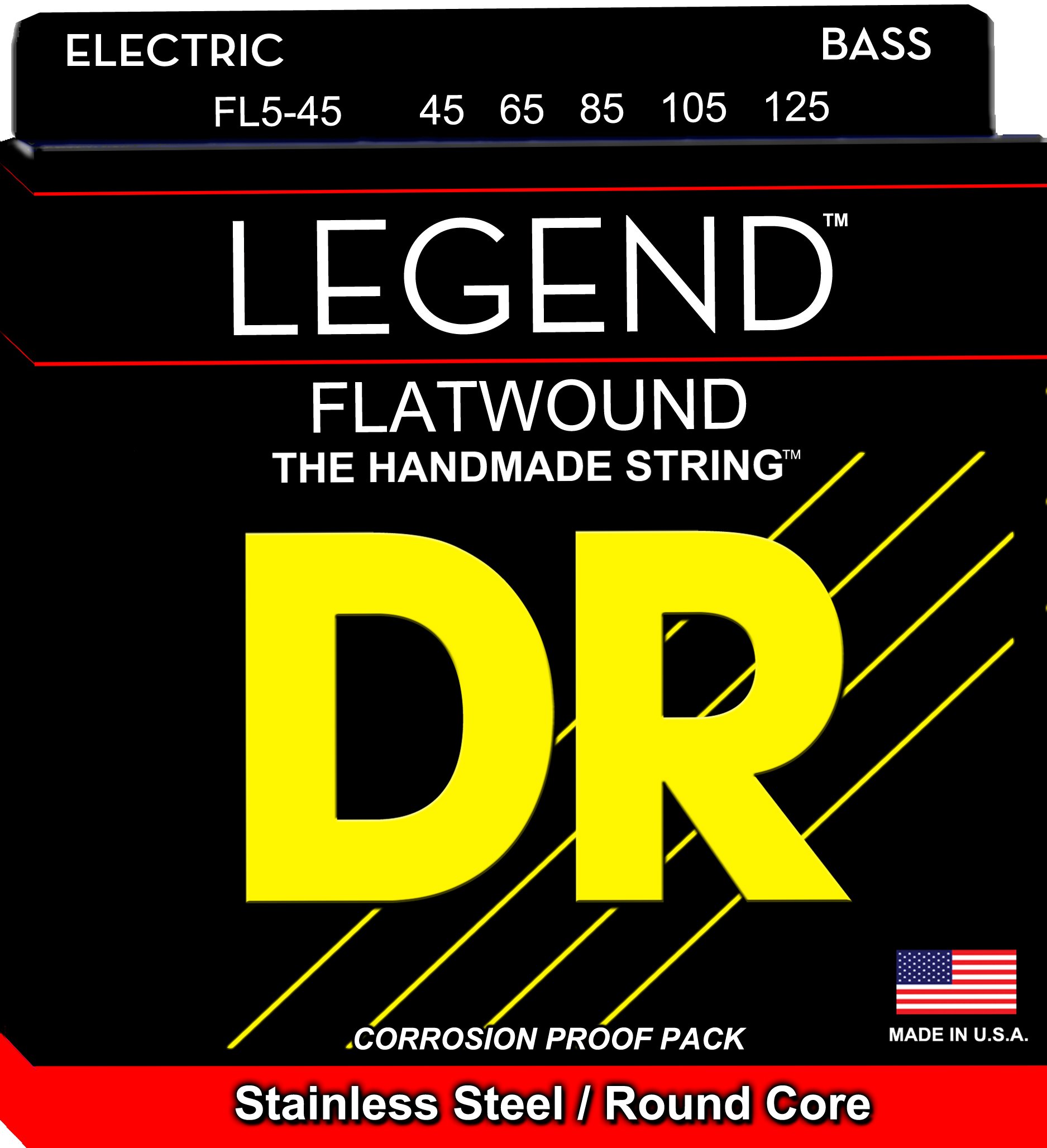 DR Strings Hi-Beam Flats - Flatwound Stainless Steel Round Core 5 String Bass 45-125