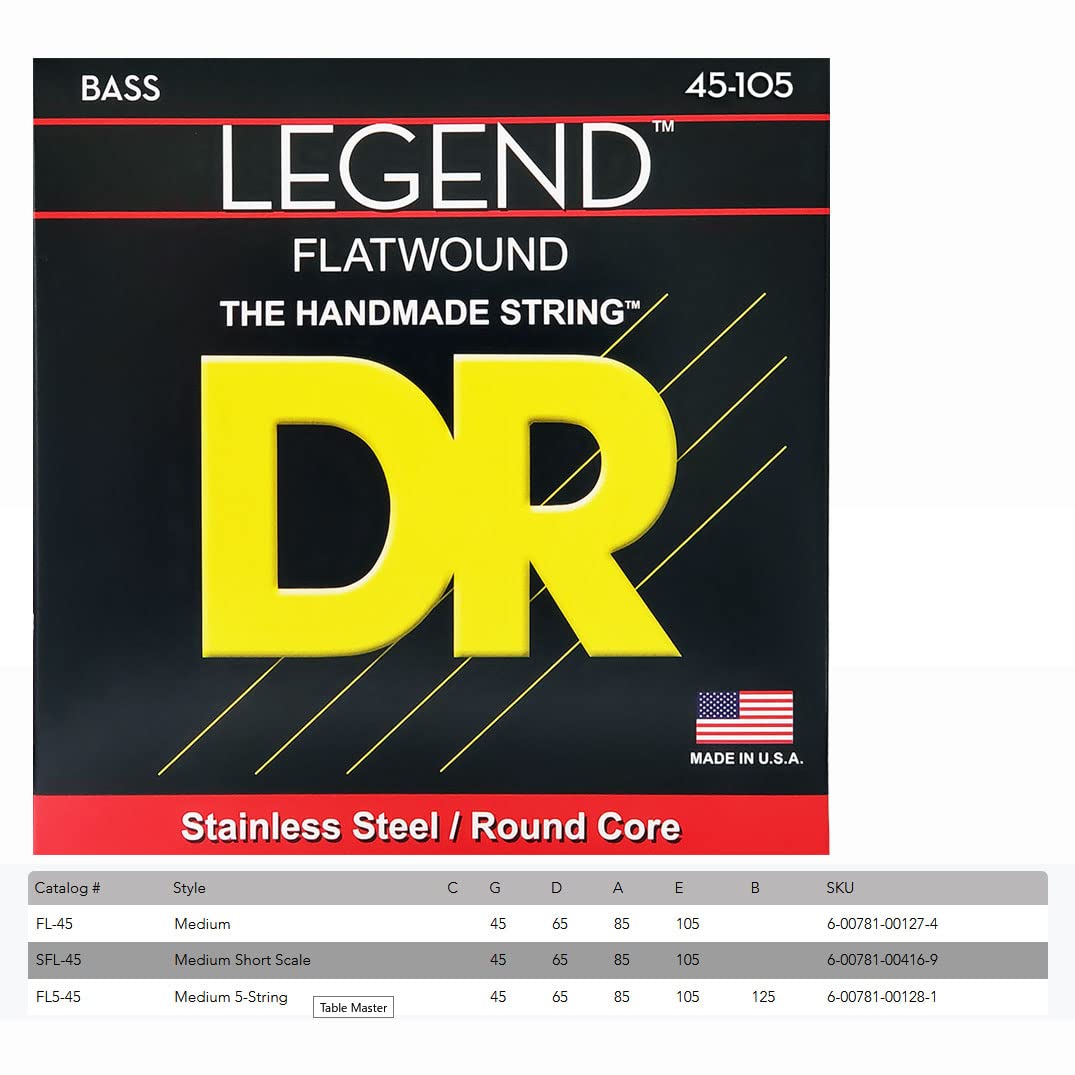 DR Strings Hi-Beam Flats - Flatwound Stainless Steel Round Core Bass 45-105