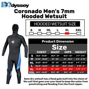 H2odyssey Coronado Mens Hooded Wet Suit - 7mm Neoprene Mens Suit for Scuba Diving - Front Zip Wetsuit for Men