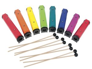 basic beat bbrcb8 diatonic resonator chime bars - tube-shaped with zippered case, color-matched with boomwhackers & joia tubes for easy classroom integration