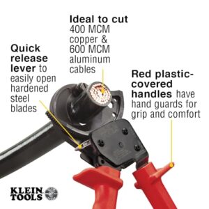 Klein Tools 63060 Cable Cutters, Ratcheting Heavy Duty Cutters for Up to 750 MCM, Great for Cable Preparation