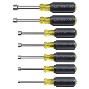 Klein Tools 631M Tool Set, Made in USA, Magnetic Nut Drivers Sizes 3/16, 1/4, 5/16, 11/32, 3/8, 7/16 and 1/2-Inch on 3-Inch Full Hollow Shaft, 7-Piece